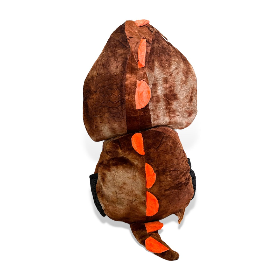 Mochila de peluche con capucha de dinosaurio