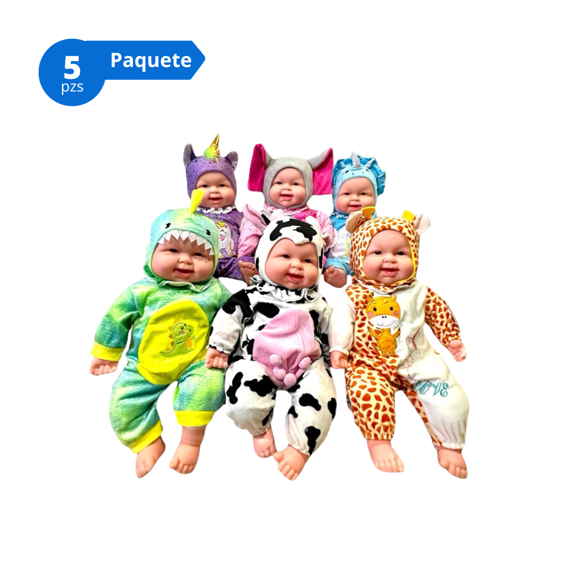 Set 5 pcs Bebe Muneco tipo Nenuco 50 cm con Sonido y Vibracion Peluches Gil