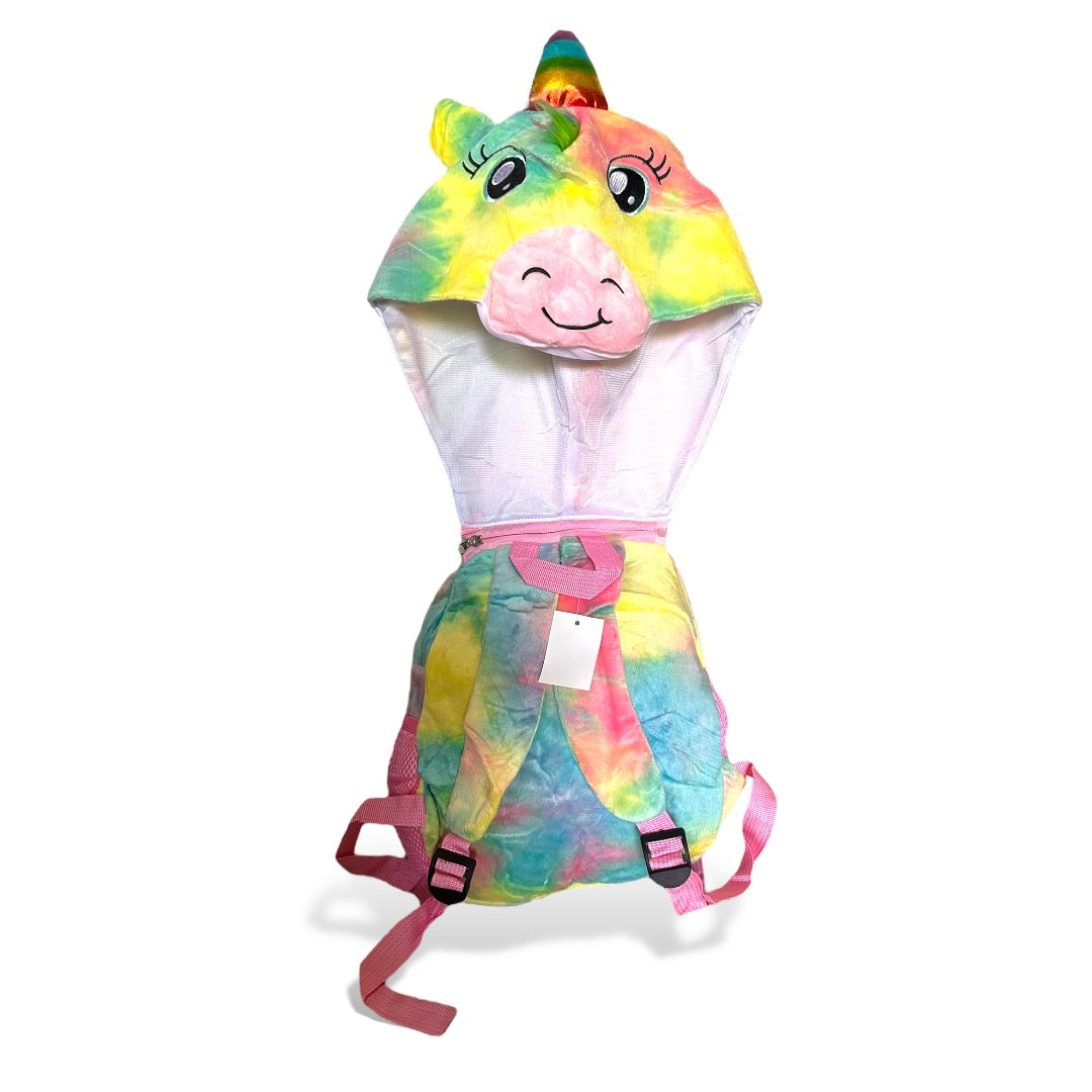 Mochila de peluche con capucha de unicornio