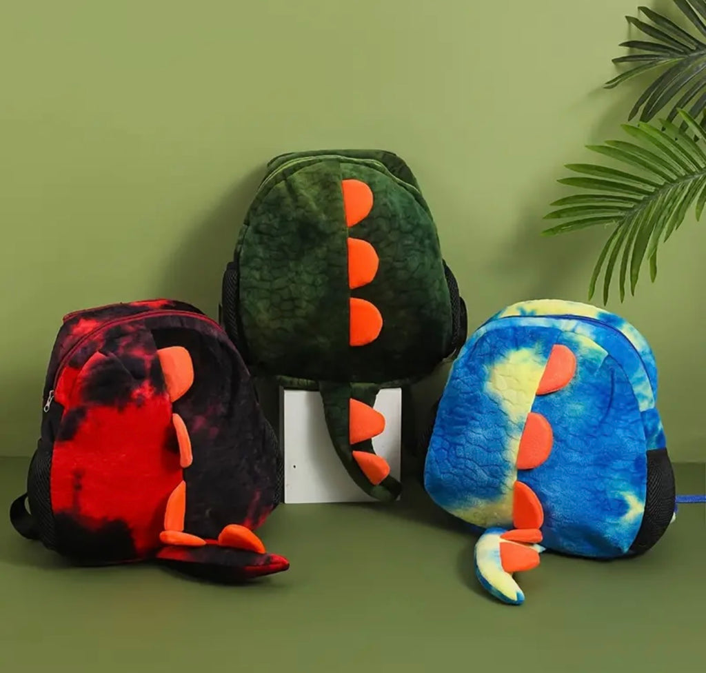 Mochila de peluche con capucha de dinosaurio