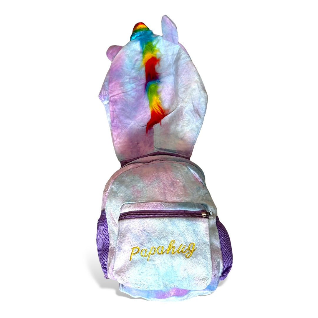 Mochila de peluche con capucha de unicornio