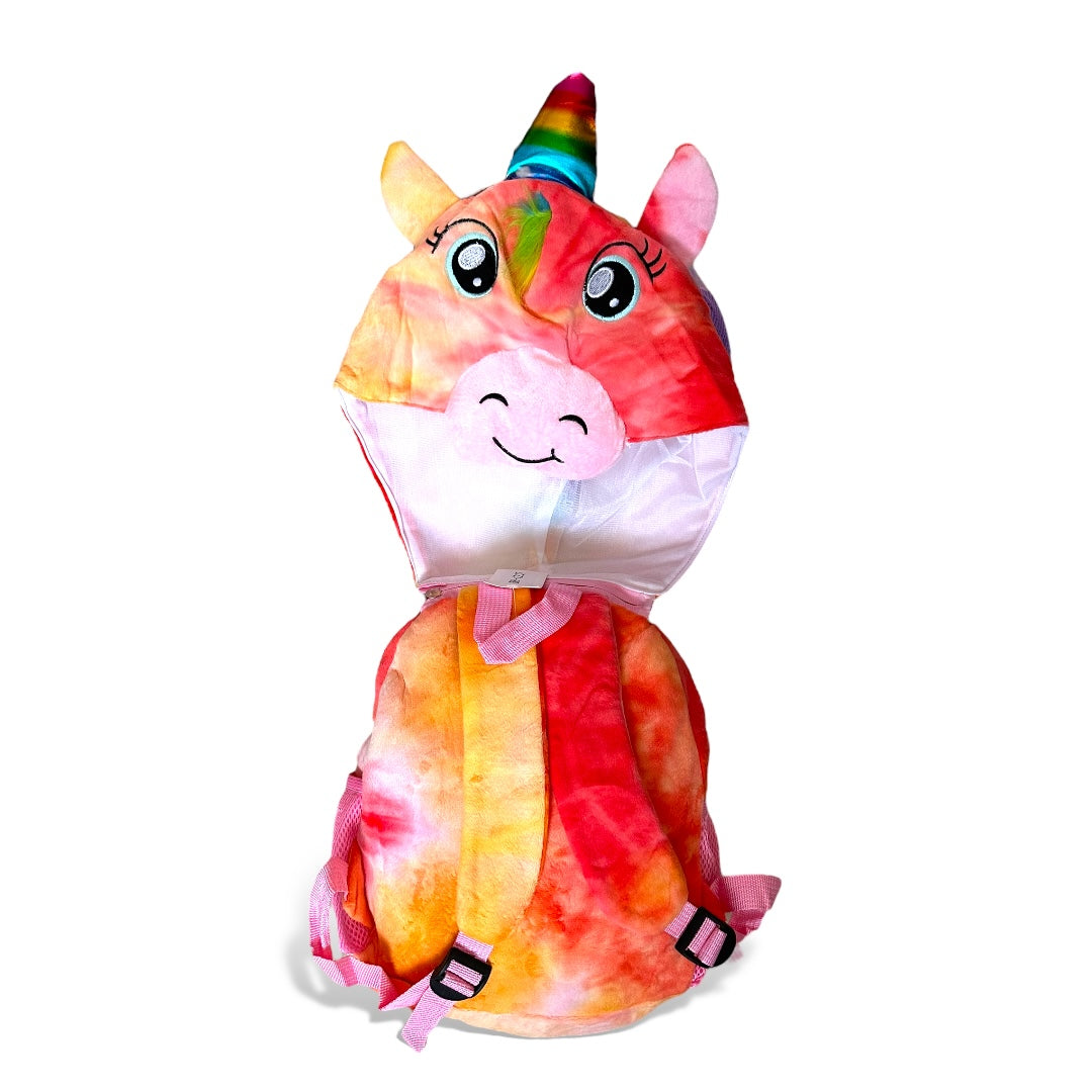 Mochila de peluche con capucha de unicornio