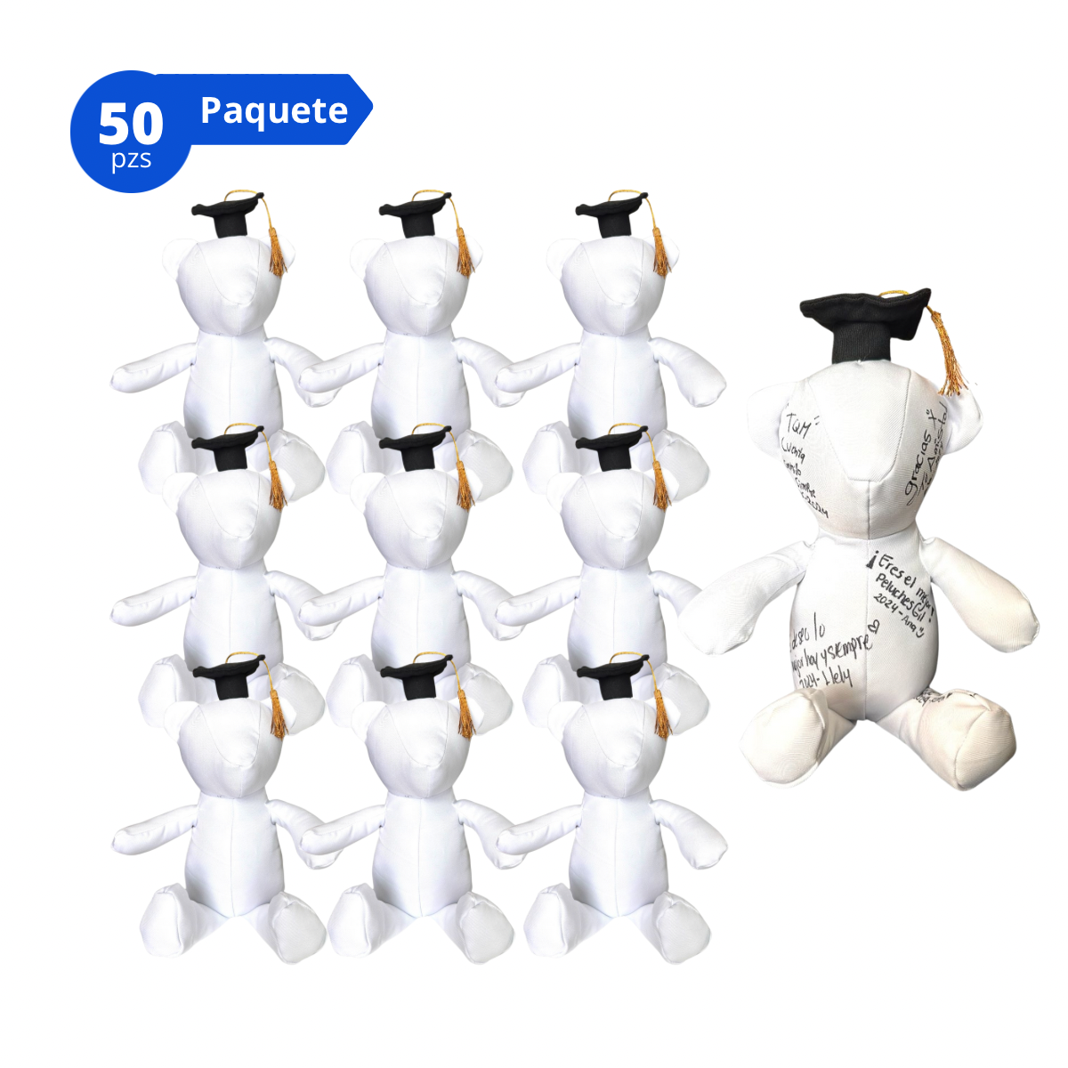 Oso graduado Dedicatorias 30 cm Set 50 pzs