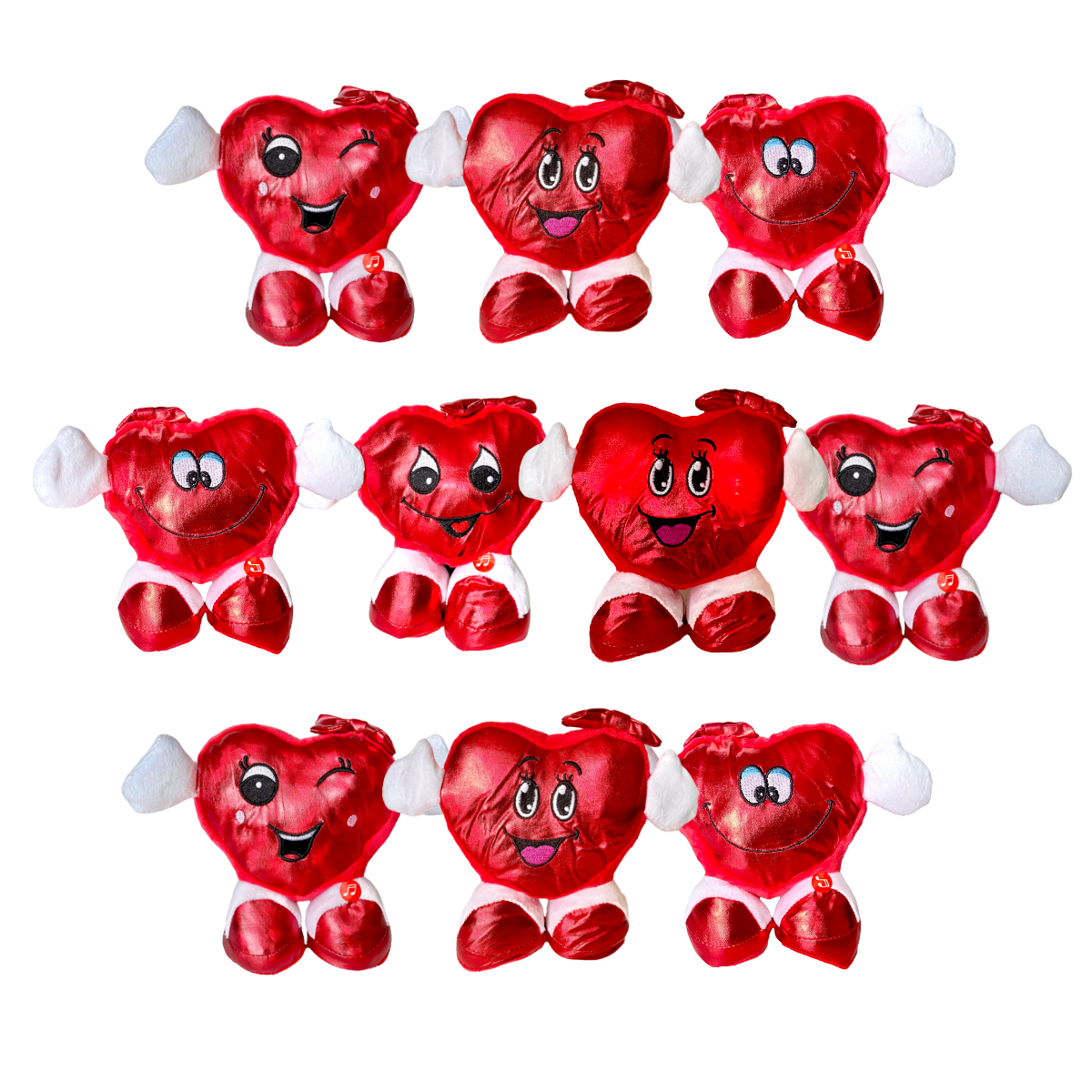 Corazón de peluche Set 10 Pzs Luz y Sonido 15 cm